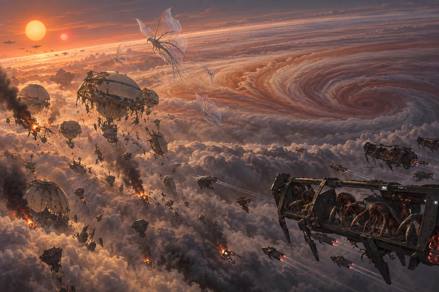 A fleet beneath two suns